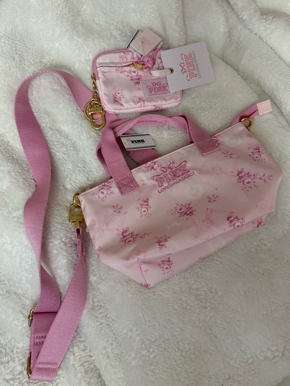 PINK Victoria's Secret x LoveShackFancy Mini Tote Bag & Zip Cardcase Wallet
